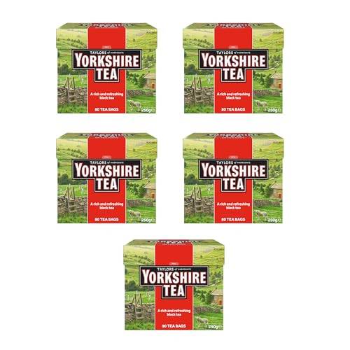 Yorkshire Tea - Uppfriskande, Kraftigt Svart Te - Äkta Engelskt Blandning, Omsorgsfullt Blandat för Enhetlig och Fyllig Smak - 5 x 80 Tepåsar