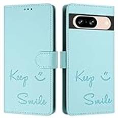 JZ För Pixel 8 Fall Konstläder Flip Cover Wallet [Keep Smile][Handled & Neck Strap][Korthållare] För Google Pixel 8 Fall - Mint Green