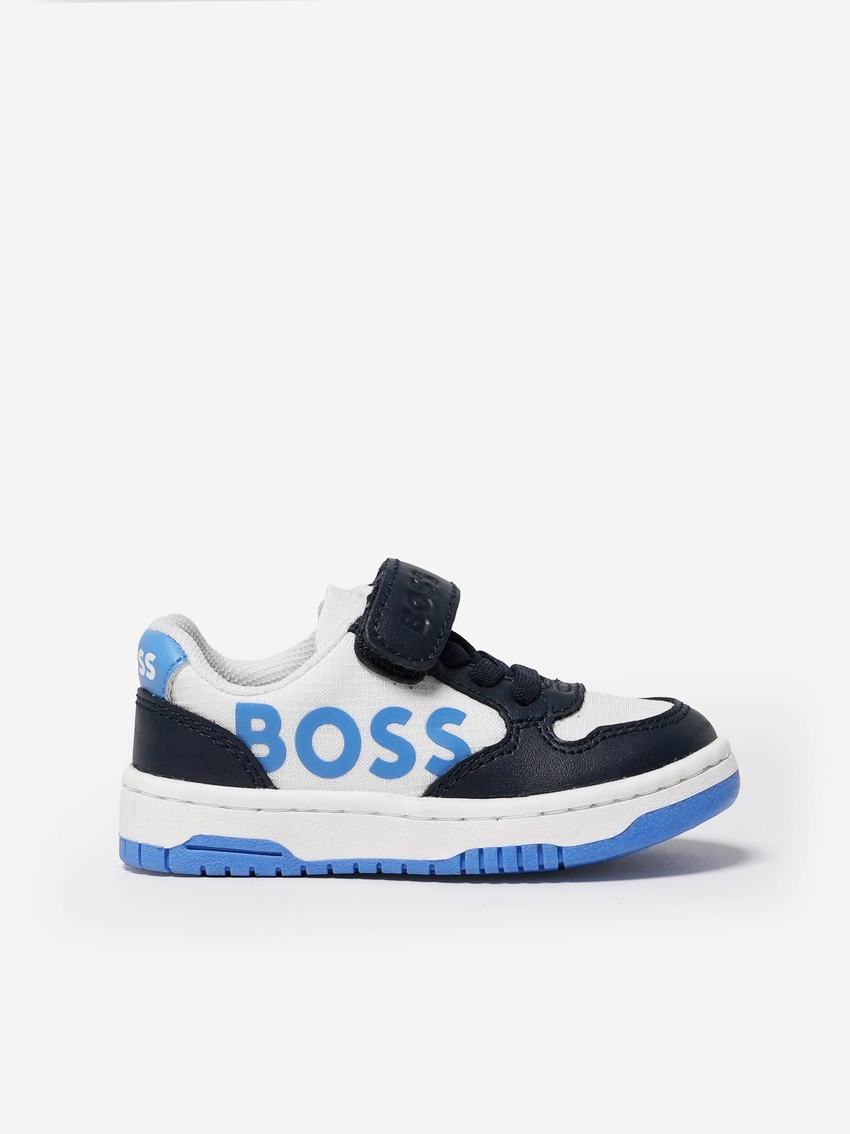 BOSS Boys Leather Logo Trainers in Navy - Blue / EU 30 UK 11.5 (EU 30 UK 11.5)
