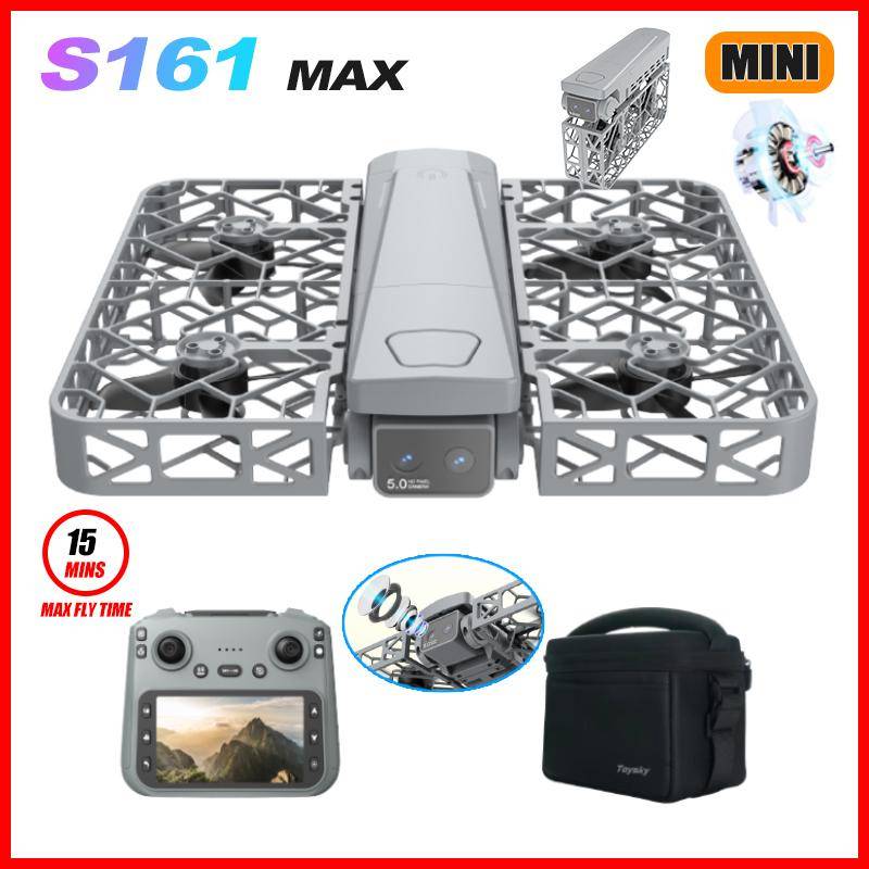 2026 Mini Drone Flygande Kamera S161 MAX Dron Skärmkontroll 8K HD Luftfoto Borstlös Fullt Kapslad Flygmaskin Fyrhjuling med 5G WiFi svart