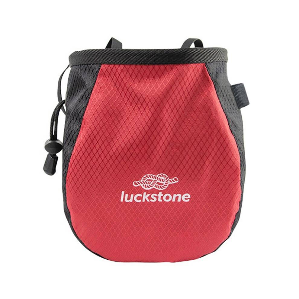 LUCKSTONE Climbing Chalk Bag with Drawstring Closure, Bouldering Bag Bucket Waterproof Surface, Belt Clip Adjustable Sling Red