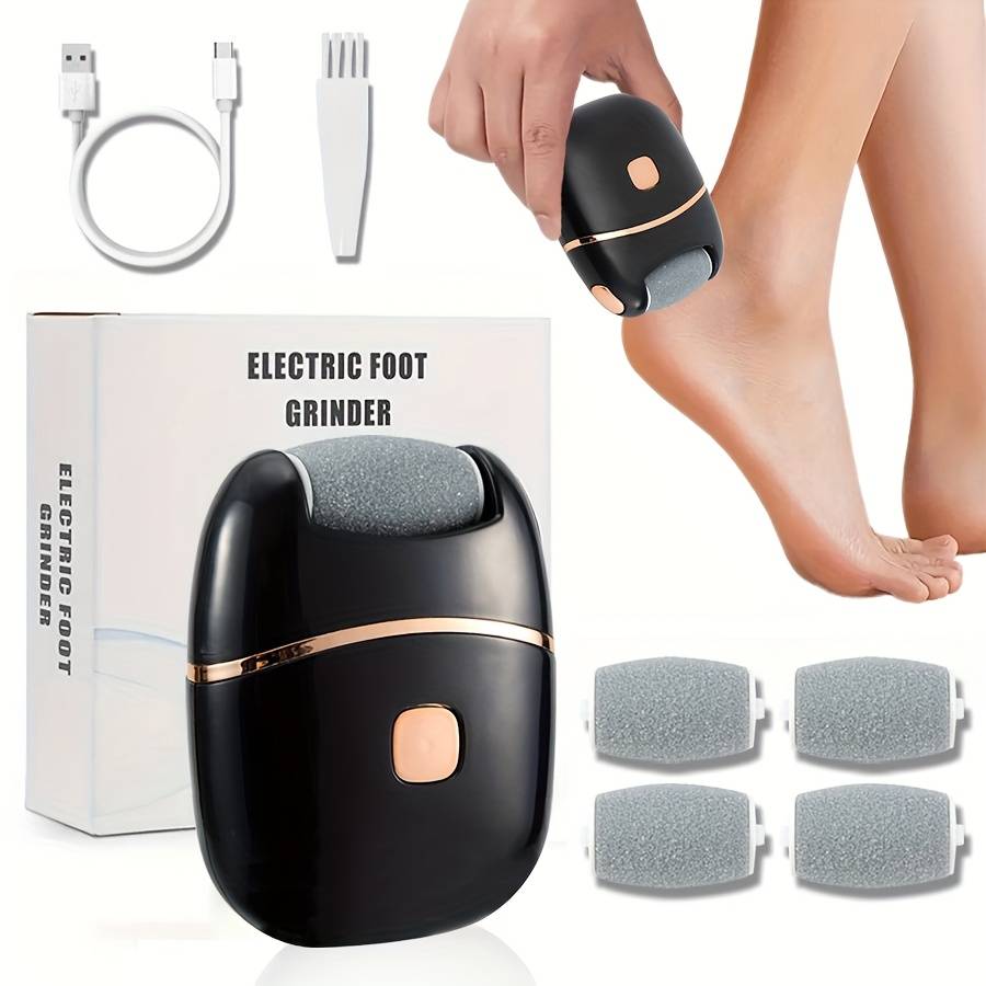 Electric Foot Remover With 4pcs Replacement Heads, Electric , Usb Rechargeable Electric Foot File, Thick Skin Polishing, Professional Pedi Tool For Cracked And Hardened Feet, 500mah Lithium Battery