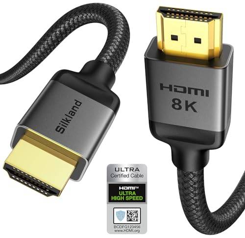 Silkland 10K 8K HDMI Kabel 2.1 2M, Certifierad HDMI 2.1 Kabel, 8K@60Hz | 4K@144Hz/120Hz, eARC/ARC, HDR10, 48Gbps, HDCP 2.3&2.2 för HDTV/Soundbar/PS5/Blu-Ray/Switch/Projector/Laptop/TV Box/PC