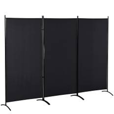 Rumdeler, 3-panels privatlivsskærm, rumdeler med metalramme, sort