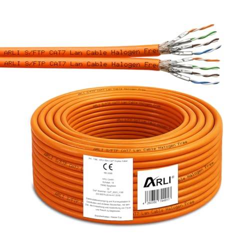 ARLI CAT 7 Verlegekabel duplex 50m Netzwerkkabel CAT.7 twin LAN Halogenfrei Installationskabel SFTP CAT7 PIMF Kabel Netzwerk Verkabelung Datenkabel AWG23/1 Gigabit Kupfer Ethernet Klasse F 50 m