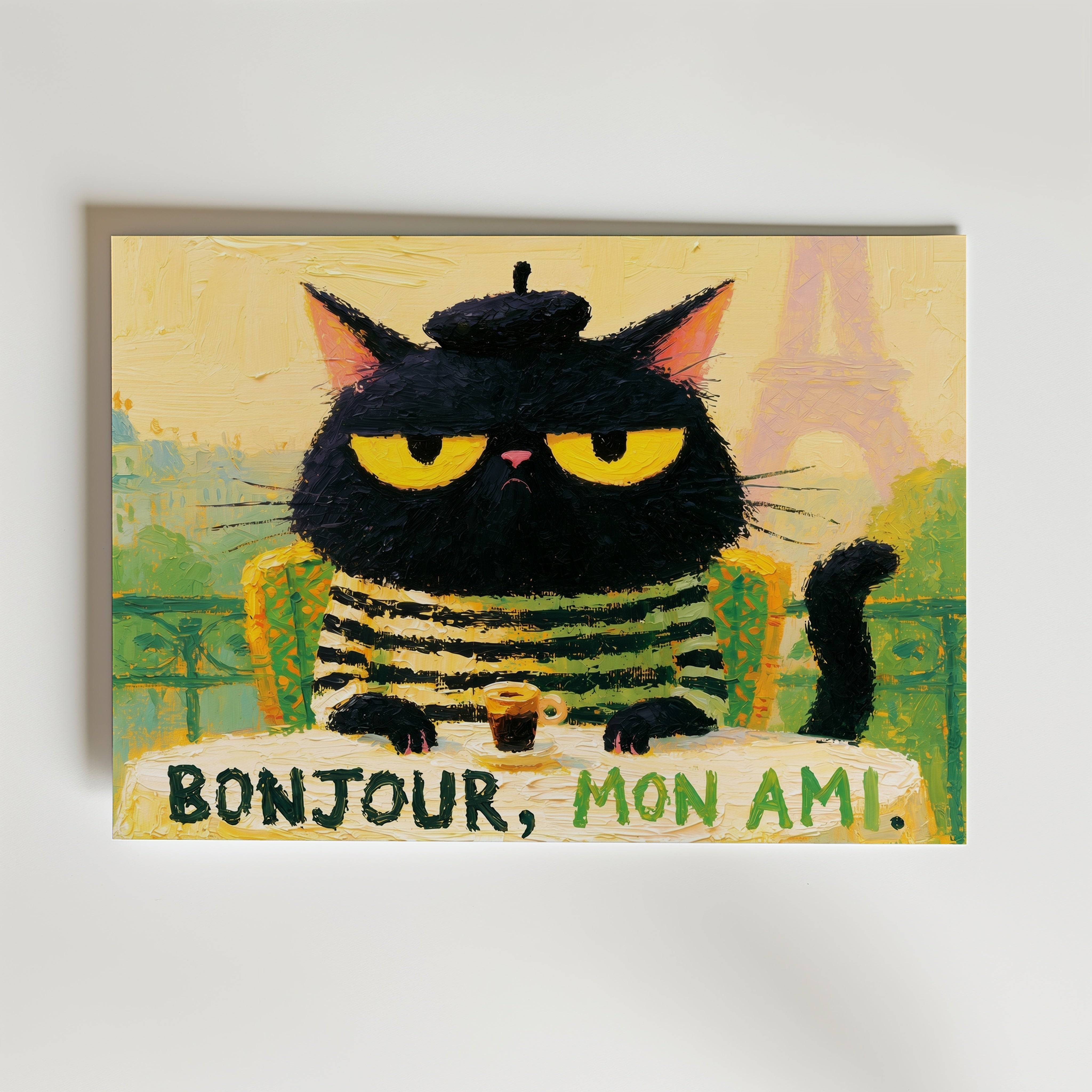 Bonjour Mon Ami Poster - Premium Canvas 21x30 cm Utan passepartout