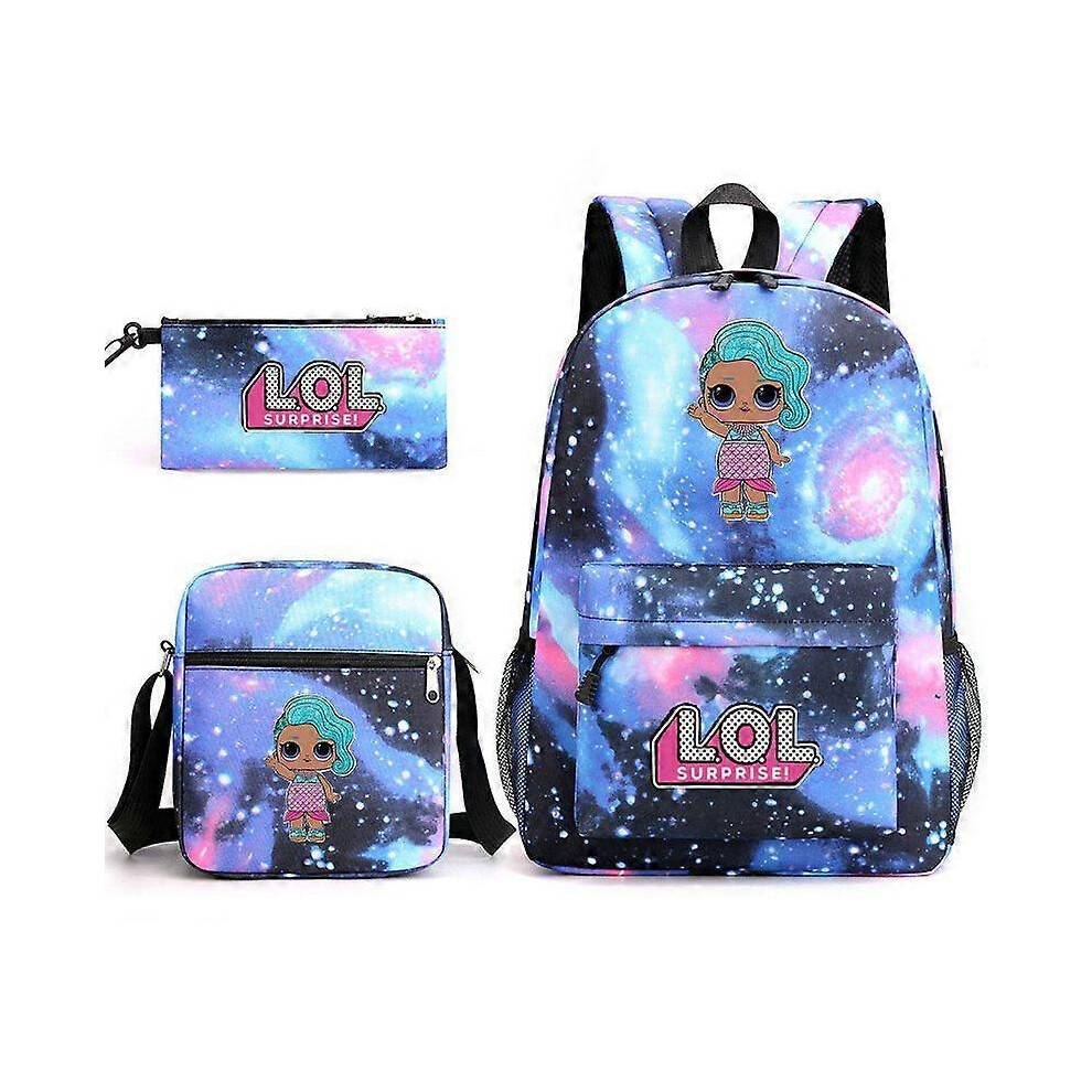(3pcs set, 8) LOL Surprise Dolls Children School Backpacks for Girls Cute Cartoon Waterproof Lightweight Kids School Bag