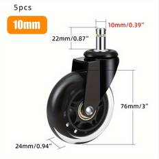 TEMU 5 Pcs Universal Furniture Casters Wheels: 3 Inch Rubber, Rotatable, Safe Rollers, Quiet Rolling, Office Chair Caster Wheels - Suitable For , Office, And Luxury Swivel Chairs