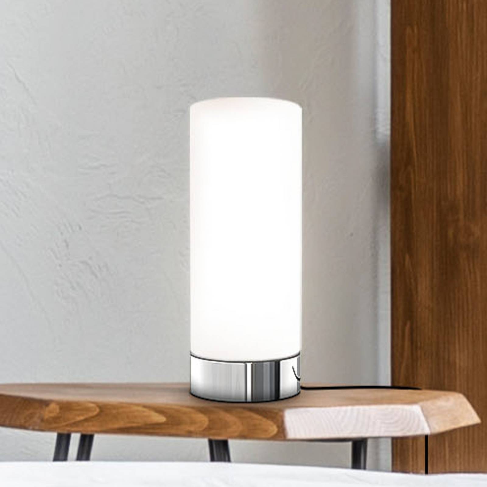 B.K. Licht Bordslampa Gari, dimbar, Vitt / opal, Sovrum, Glas, Bordslampa