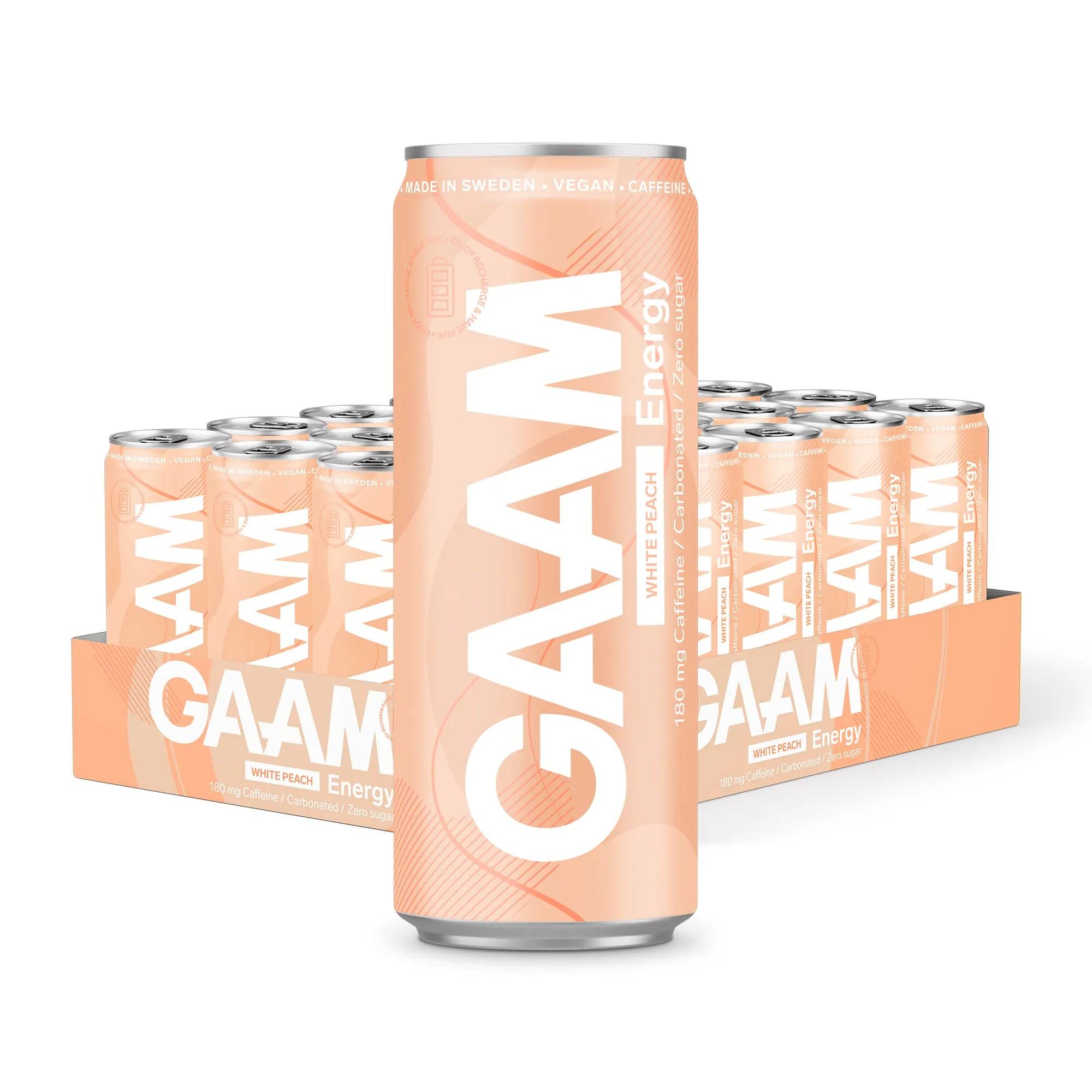 24 X Gaam Energy 330 Ml White Peach