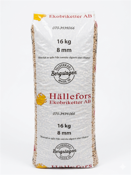 Afhentet - 1 palle Hällefors Træpiller - 8 mm 16 kg - 832 kg