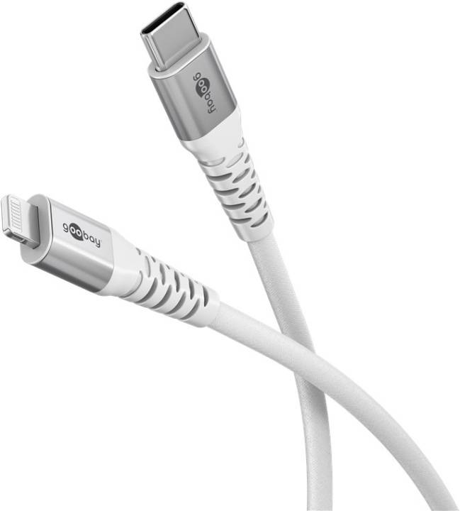 Goobay Lightning-USB-C™ supersoft textilkabel med metallkontakter, 0,5 m, vit MFi-certifierad, elegant och extra robust laddnings- och synkroniseringskabel för Apple iPhone/iPad (vit)