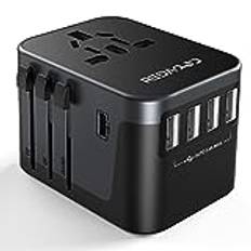 Travel Adapter Worldwide 224+ Countries 5.6A Fast Charge Universal Travel Adapter med 4 USB-portar + typ C och AC Outlet Adapter Internationell reseadapter för USA Europa Storbritannien Australien Usw