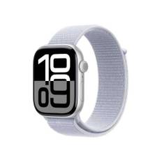 Apple Watch Series 10 (GPS + Cellular 46 mm) Smartwatch mit Aluminiumgehäuse in Silber und Sport Loop in Blaue Wolke (One Size). Fitnesstracker, EKG App, Always-On Retina Display, CO₂ neutral