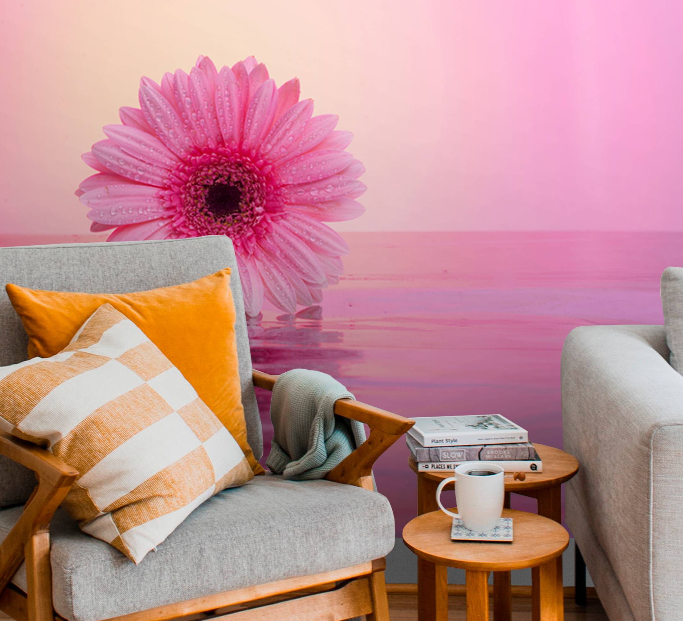 Rosa gerbera blommor fototapeta tapet