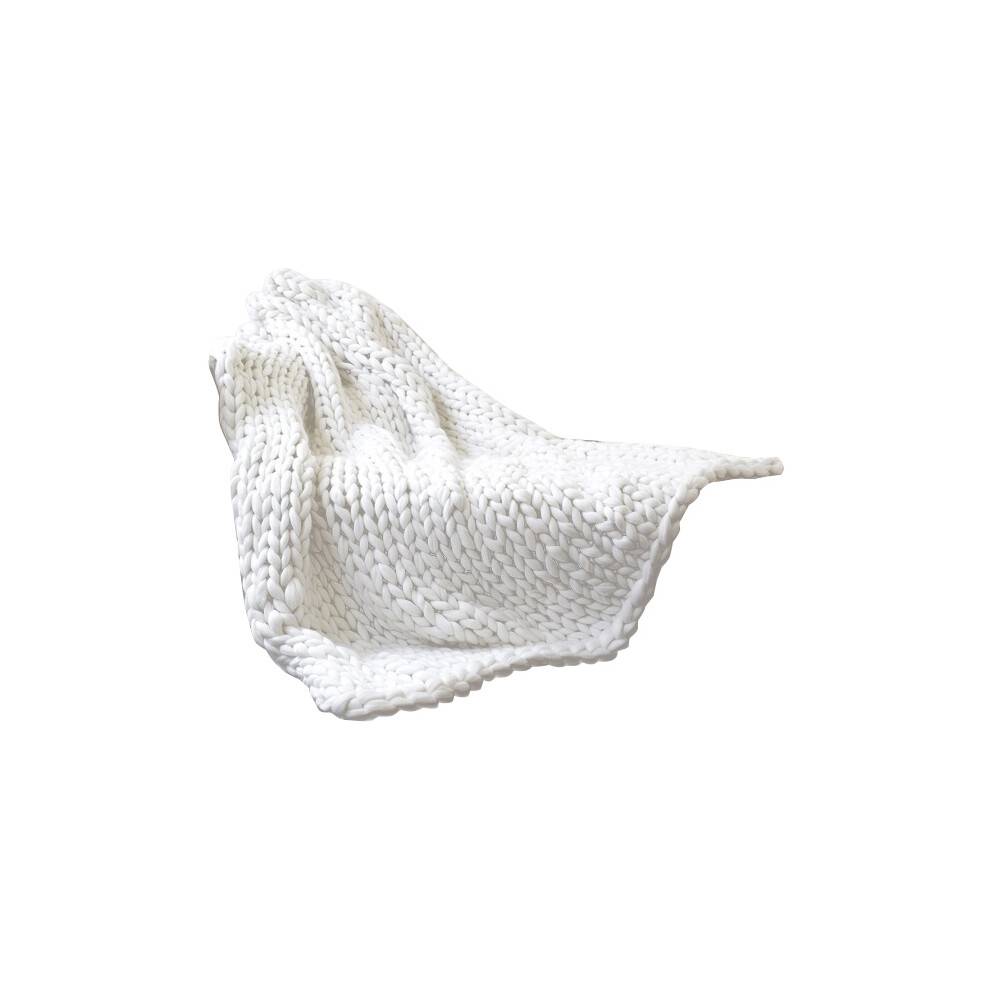 80X100cm Ny Varm Handgjord Chunky Knit Filt Tjock Linje Garn Stickad Soffa Filt Hem Säng Dekor-Vit