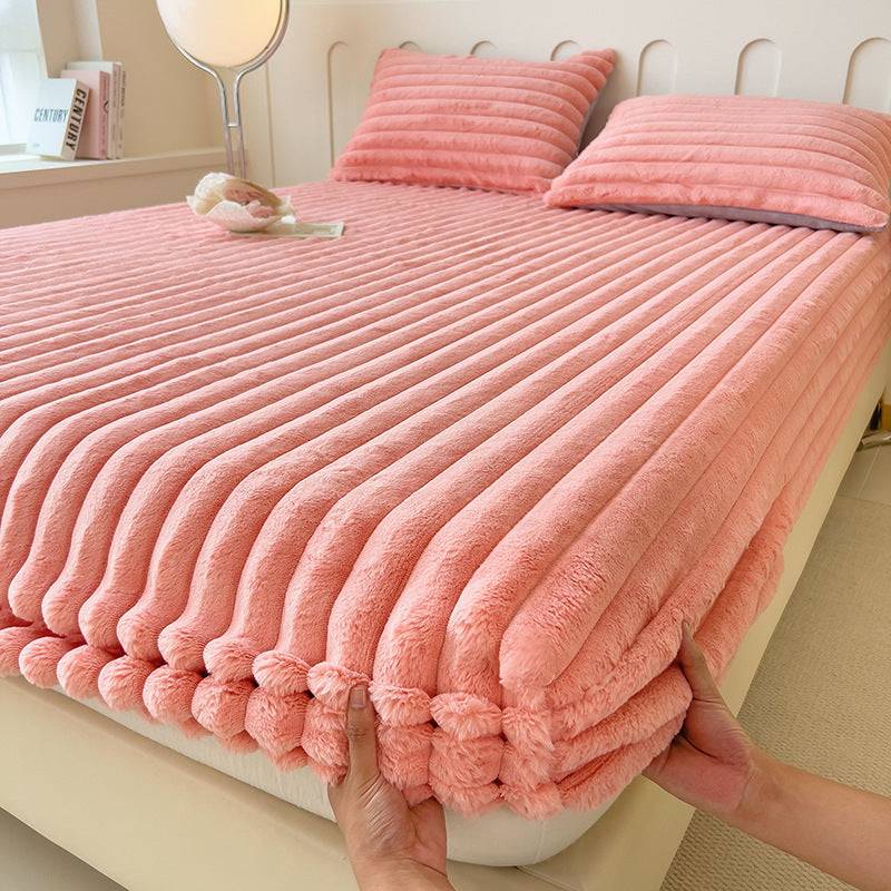 Autumn And Winter Imitation Dehaired Angora Fitted Sheet Thickened Student Dormitory Bed Sheet - Rose Red / 180 X200cm Single Fitted Sheet