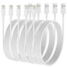 NOHOO Paket med 5 [Apple MFi Certified] Apple 3M laddningskabel Apple 3M godkända, iPhone laddare, original USB Lightning-kabel för iPhone 13/12/11/11Pro/11Max/ X/XS/XR/XS Max/8/7, iPad, vit