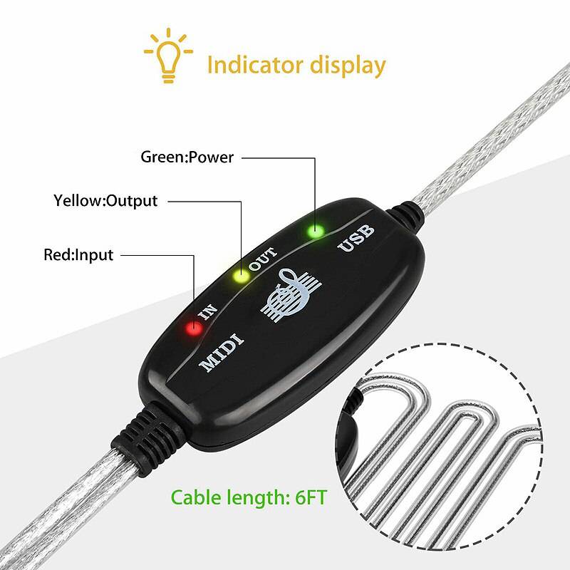 5 st 1.8m usb in-out midi kabel omvandlare pc till musik tangentbord adapter sladd förlängningskabel musiklinje