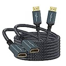 Twozoh HDMI-förlängningskabel 5M 2-pack, 4K HDMI förlängare hane till hona sladd, nylonflätad HDMI 2.0 kabeladapter stöder 4K @60Hz 3D HDR