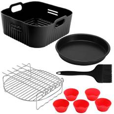 Moleath 23CM Heißluftfritteuse Zubehör - Airfryer Zubehör XXL für COSORI 6L, 6,2L,6,4L, Russell Hobbs 8L, 5PCS Heißluftfritteuse Zubehör mit Silikonform, Grillrost, etc. Air Fryer Accessories