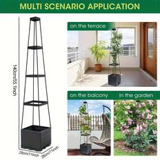 TEMU 57-inch Self-watering Vertical Tomato Planter With Ladder And Stand - Black Pvc, Suitable For Indoor And Outdoor Use, Balcony Vegetable Box, Outdoor Planting Box, Combination Vegetable Pot.