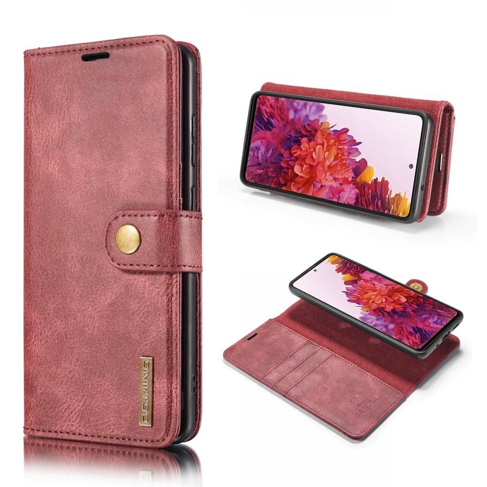 Samsung Galaxy S20 FE / S20 FE 5G - DG MING 2-i-1 ægte læder cover / pung - aftagelig holder - Vinrød