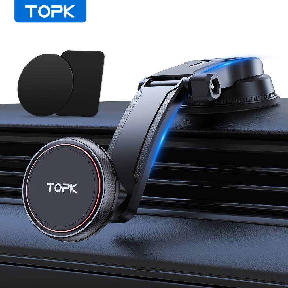 Topk Magnetic Car Phone Holder For Dashboard, Upgraded Magnet Adjustable Car Phone Mount For All Phones