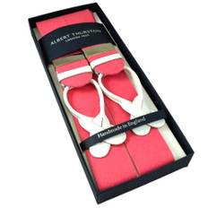 Albert Thurston Trouser Braces - Plain Pink Pure Wool Boxcloth With White Leather Ends