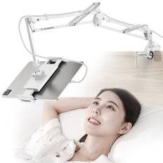 CACENCAN Surfplattehållare för säng med lampa, surfplattehållare, surfplattestativ, universell surfplattehållare 360 graders rotation för iPad/iPhoneX/iPad Pro 4,5–13,5 tum (vit)