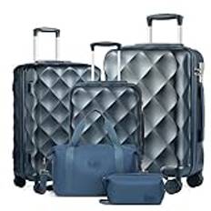 Sea Choice resväska i 5 delar ABS-skal, resväska med 8 spinnerhjul, YKK-dragkedja, resväska set 3 stycken med Ryanair 40 x 20 x 25 kabinväskor