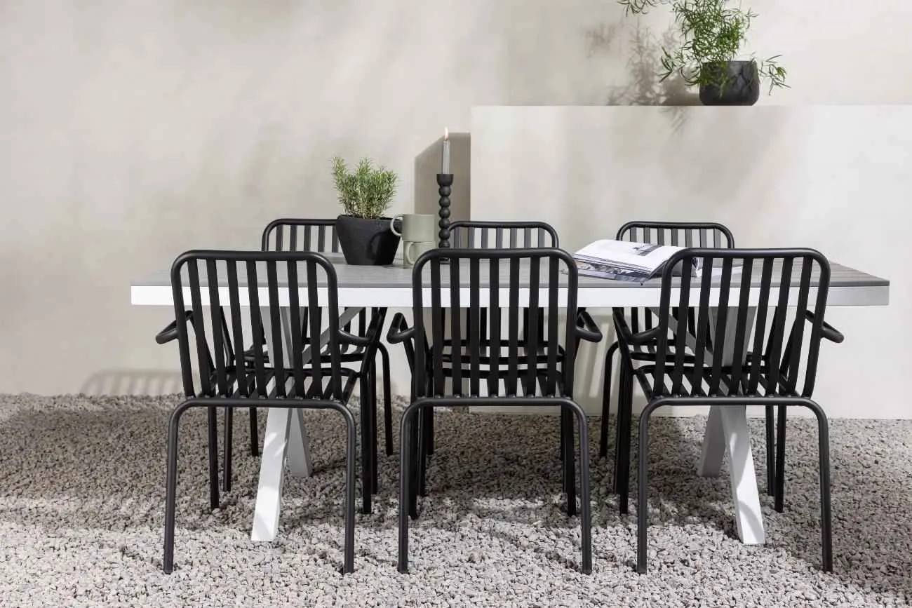 Garcia & Peking - 100×200 cm med 6 stolar - Matgrupper utomhus - svart/grå