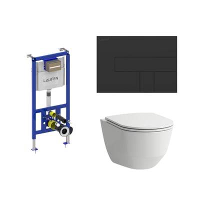 Laufen Pro RIMLESS Sampak inkl. høj cisterne (112 cm), mat sort trykplade, skål og sæde