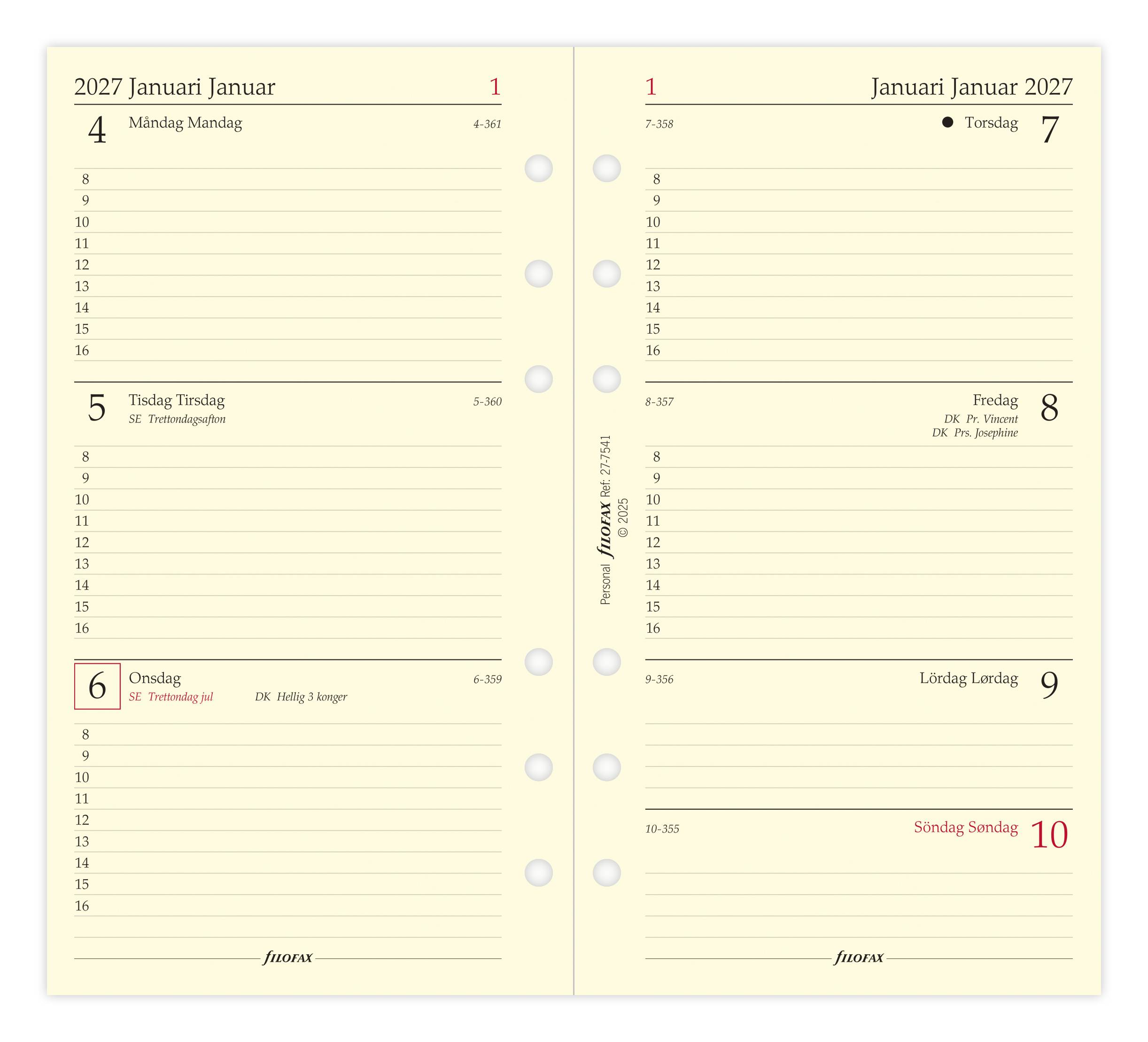 Pocket Refill 2027 Vecka/Uppslag Vertikal Filofax