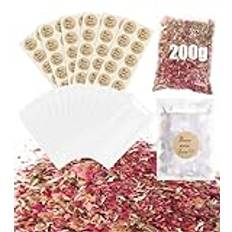 60 uppsättningar bröllopskonfettipåsar kit, 200 g naturliga torkade blommor torkade rosenblad, 90 x 135 mm bröllopskonfettiklistermärken biologiskt nedbrytbara presenter papperspåsar glassine-kuvert