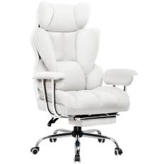 GTPLAYER Gamingstol, gamerstol, ergonomisk kontorsstol med fotstöd, fjädersitskudde, spelstol, vadderad, spelfåtölj 150 kg lastkapacitet vit