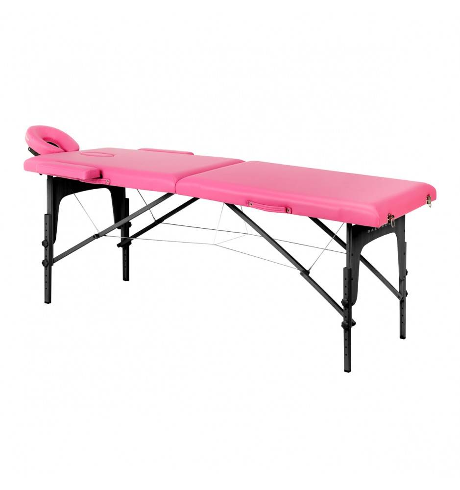Hopfällbar massagebänk i trä BALANCE 2 segment rosa svart