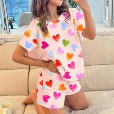 Tween Girls Casual Minimalistisk Rundhalsad Kortärmad Shorts Loungewear Set, Lämplig För Sommaren - Multifärgad (8Y,9Y,10Y,11Y,12Y)