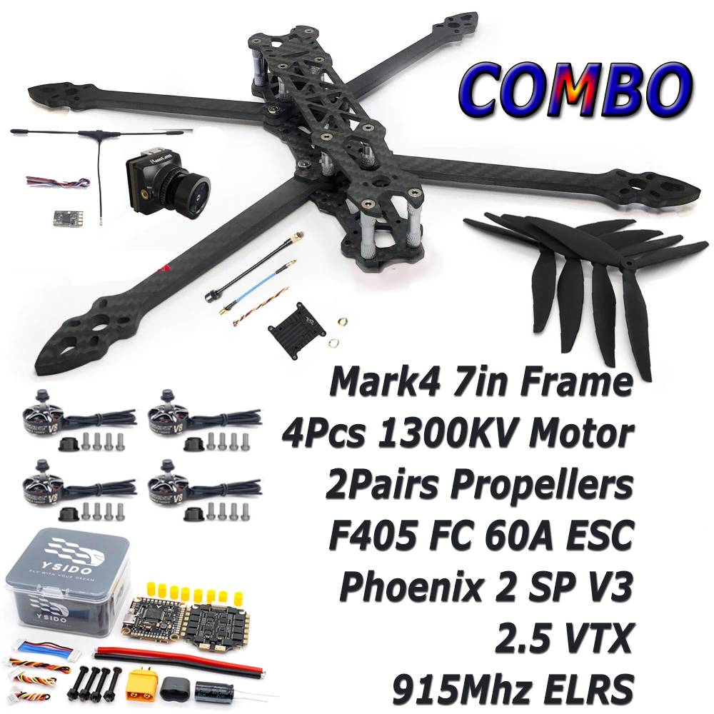 YSIDO MARK4 7inch 295mm Frame Kit 2806.5 1300KV Brushless Motor F405 FC 60A ESC 7040 Propeller 2.5W VTX Camera for FPV RC Drone