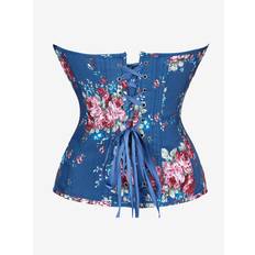 Denim Corset Vintage Floral Print Lace Up Waist Trainer 2025