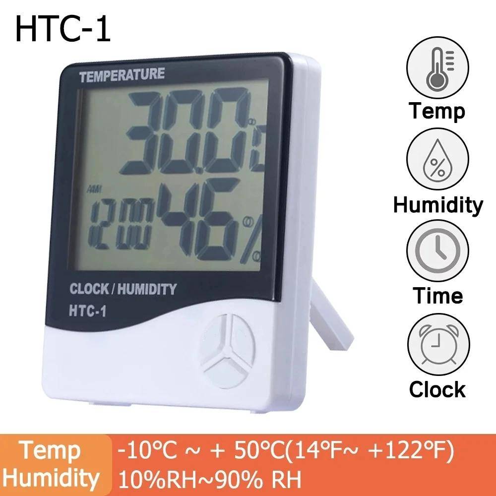 LCD Digital Temperatur- och Fuktighetsmätare HTC-2 Hem Inomhus Utomhus Hygrometer Termometer Väderstation med Klocka HTC-1