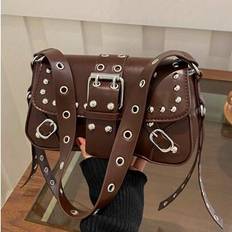 Brand New Punk Rivet Shoulder Bag, Portable, Suitable For Teen Girls, Female College Students, White-Collar Workers, Very Suitable For Work, Back To S - Coffee