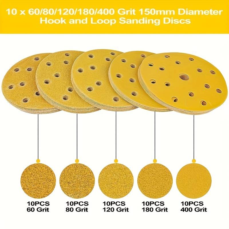 TEMU 150mm Sanding Wheel, Hook 60/80/120/180/400 Grit 15 Hole 6 Inch Round Sanding Suitable For Random Orbital Sander Pads And All Vibration Tools, Sanding Discs For Angle Grinder