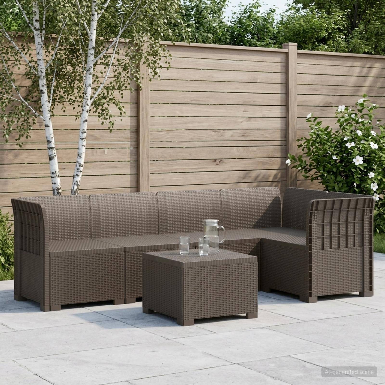 5-personers Havemøbel Sofa Rattan Look PP Lysegrå
