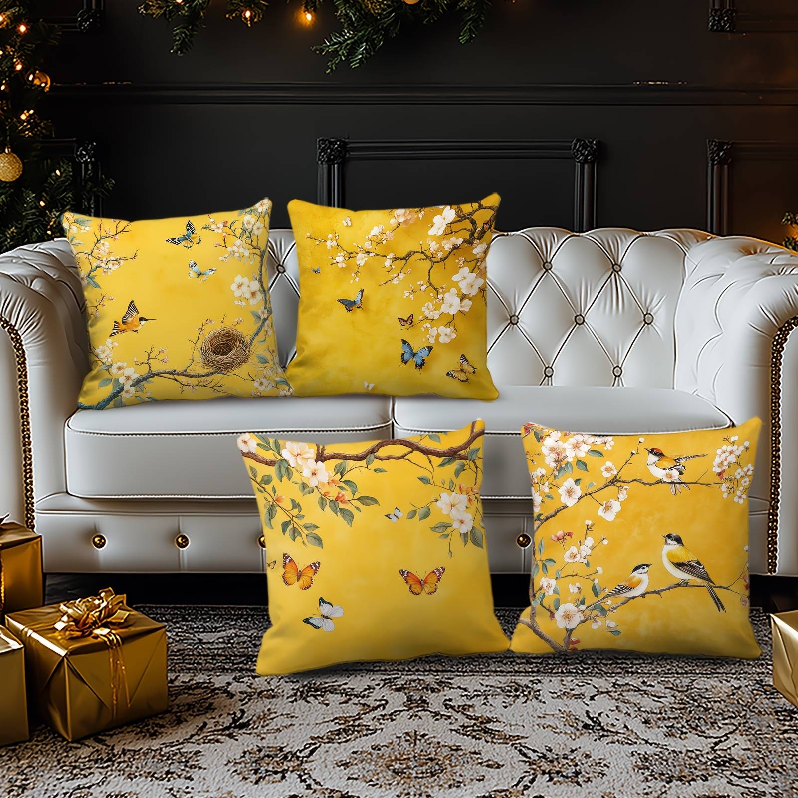 4pcs Tree Branch Nest Classic Elegant Pillowcase Flower Suitable For Daily Decor Holiday Party Bedroom Living Room Sofa Decoration (pillow Insert Not Included)