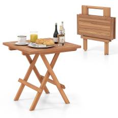 COSTWAY Sidobord, hopfällbart, väderbeständigt fällbord av teak, kvadratiskt balkongbord, trädgårdsbord, träbord för trädgård, terrass, balkong, 50 x 50 x 50 cm