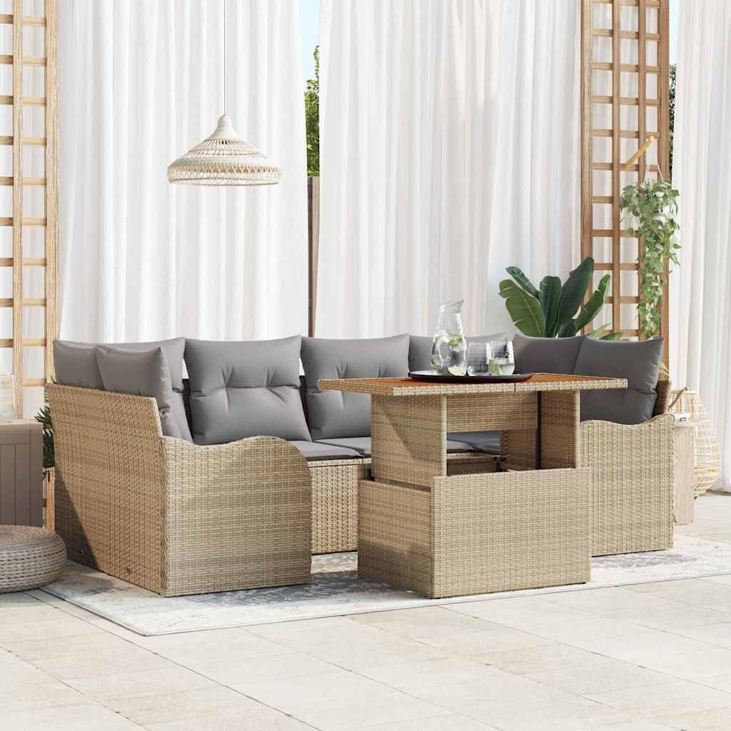 vidaXL Trädgårdsoffset 7 st Beige Poly rattan