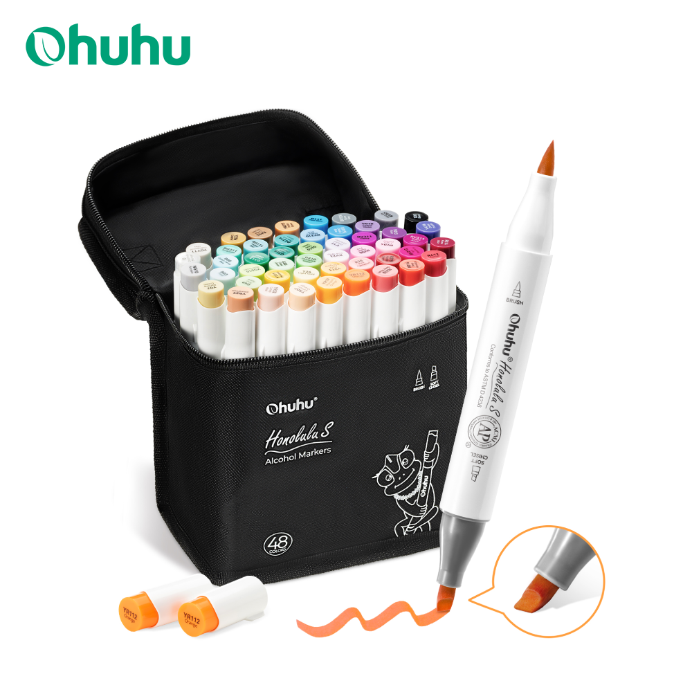 Ohuhu Honolulu S 60 Illustration Colors Marker Pen Set Alcohol Art Markers Red Dot Design Dual Tips Sketching Drawing Coloring