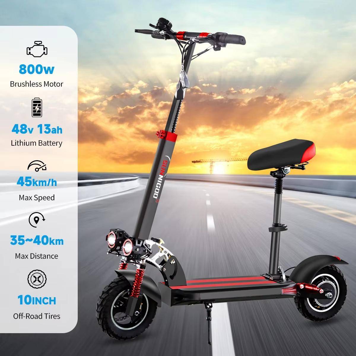 2026 Ny Elsparkcykel N3MAX 800W 48V 15Ah 45 km Räckvidd 10'' Hjul Dubbel Fjädring Vikbar Elektrisk Sparkcykel Lämplig för Vuxna