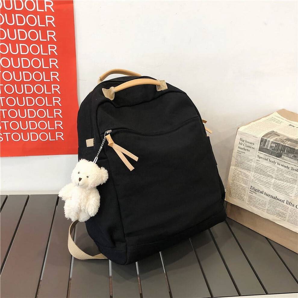 Retro lærred skuldertaske ny skoletaske kvindelig japansk enkel stor kapacitet tidevand cool gymnasieelever rygsække